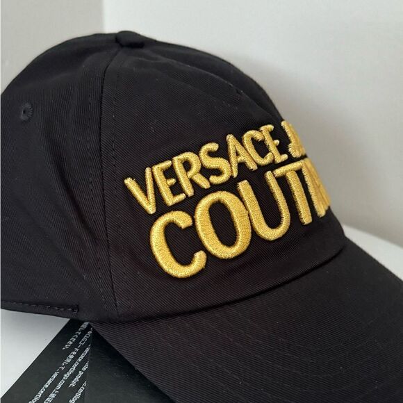 ⭕️ VERSACE JEANS Hat Cap Black Gold Designer Men’s Logo - Picture 4 of 7